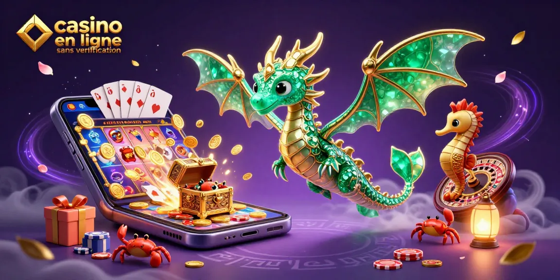 Jouez dans un casino en ligne sans vérification avec un dragon de mer en 3D et des éléments de jeux vibrants.