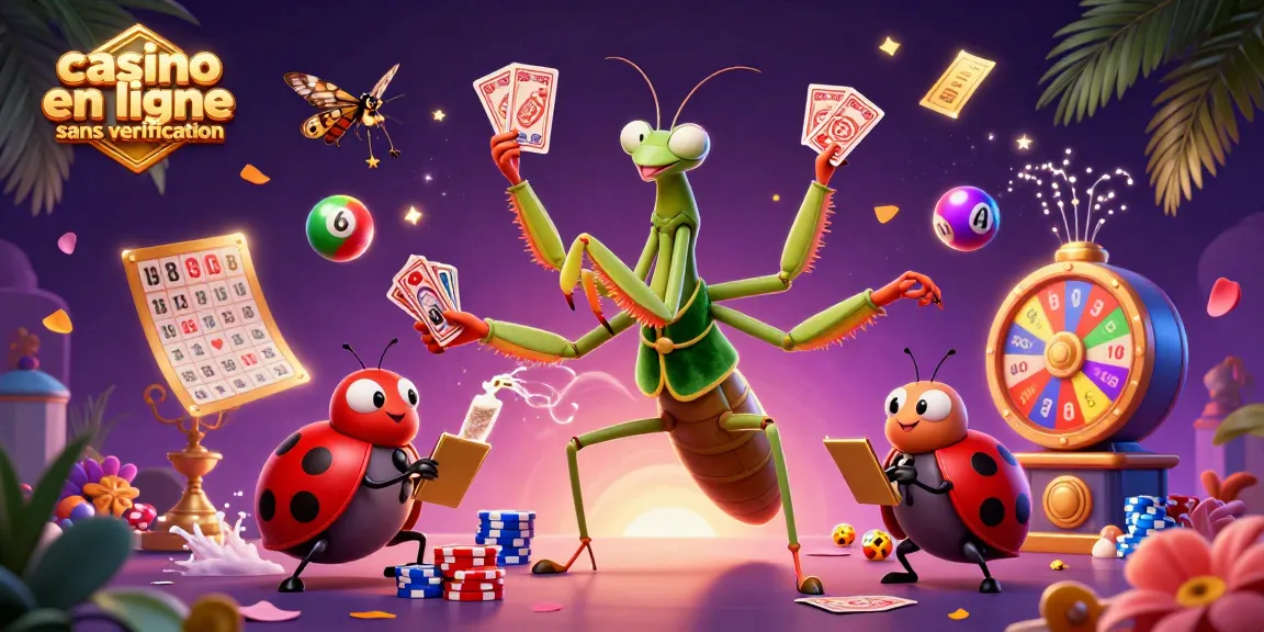 Jouez au casino en ligne sans vérification avec une scène animée de personnages de casino colorés.