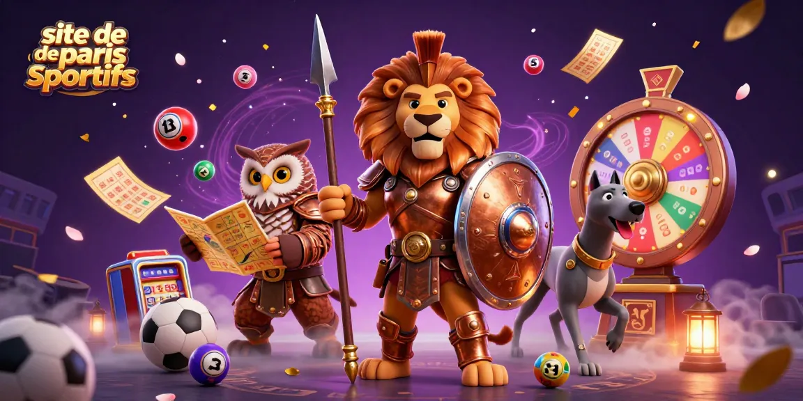 Illustration dynamique pour un site de paris sportifs avec un lion, un hibou et un lévrier.
