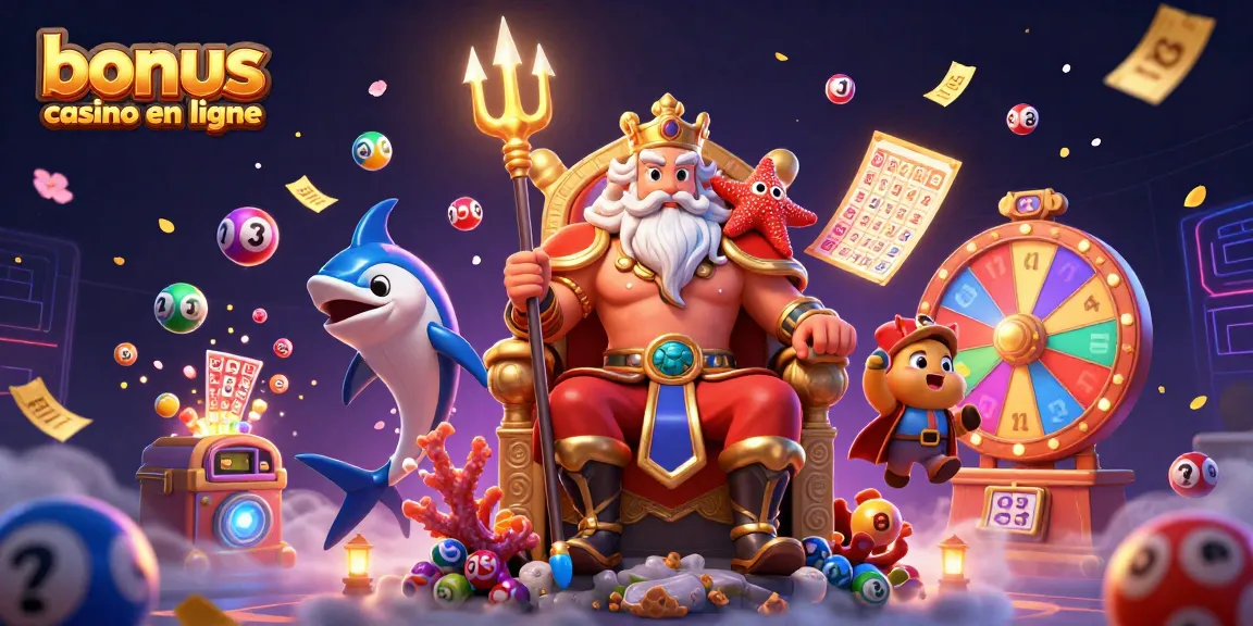 Gagnez des bonus casino en ligne avec des loteries, un roi Neptune et un décor coloré.