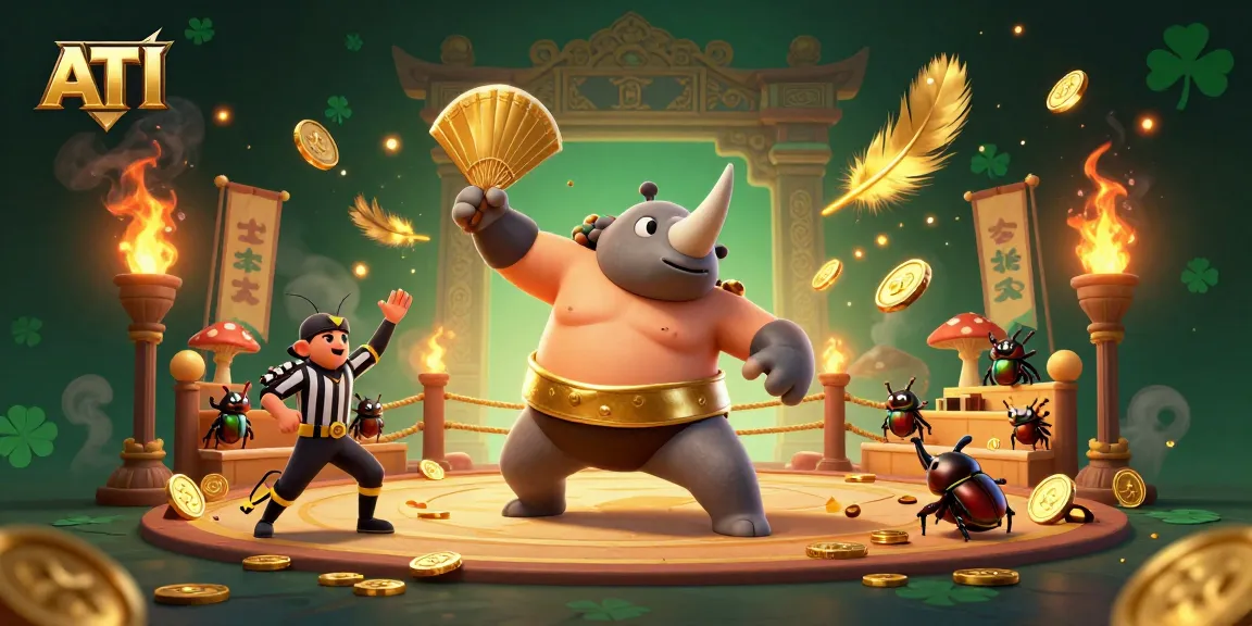 Experience the excitement of ATI with a dynamic gambling scene featuring a beetle champion and engaging casino elements.