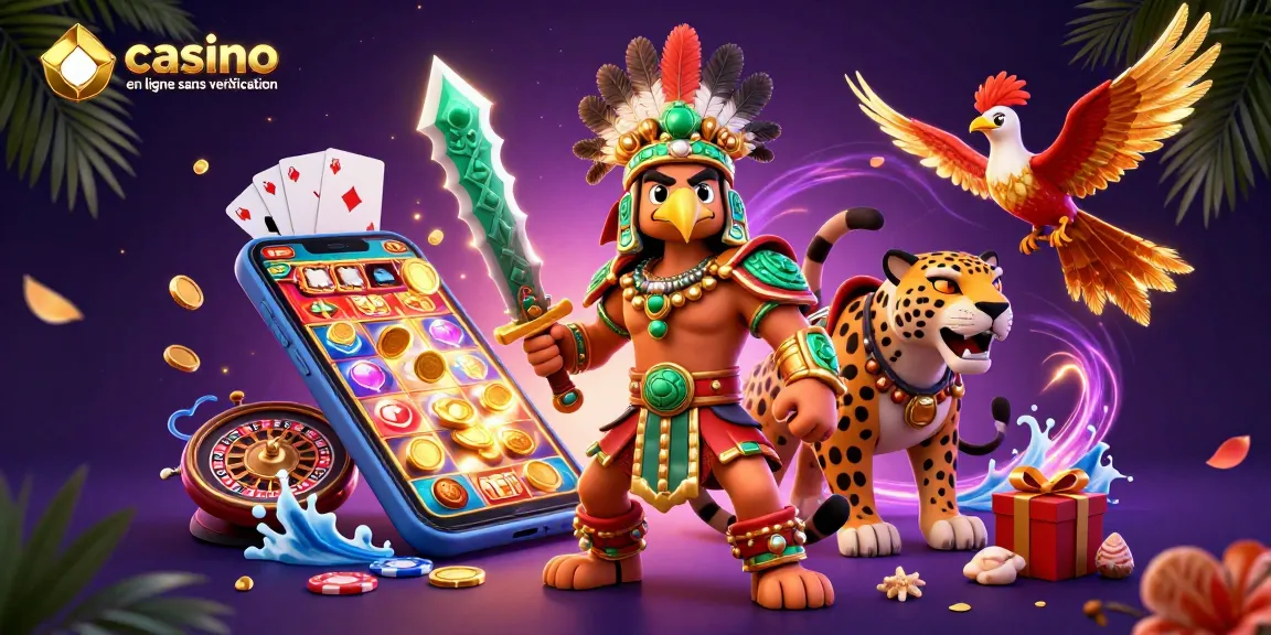 Jouez à un casino en ligne sans vérification avec un guerrier aztèque et des éléments de jeu captivants.
