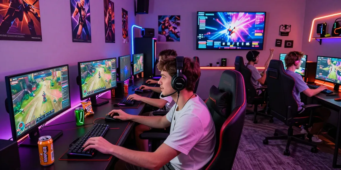Gamer immersed in pakde4d platform, showcasing vibrant digital gaming setup with friends.