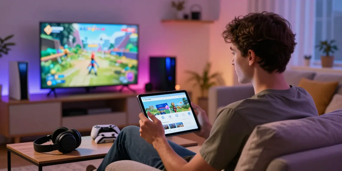 Engaging with INDOCAIR gaming platform on a tablet in a cozy living room.