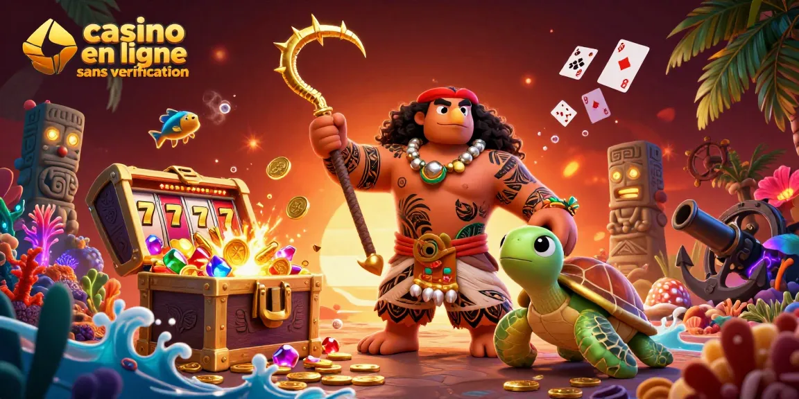 Illustration dynamique de casino en ligne sans vérification, avec un dieu et une tortue dans un décor vibrant.