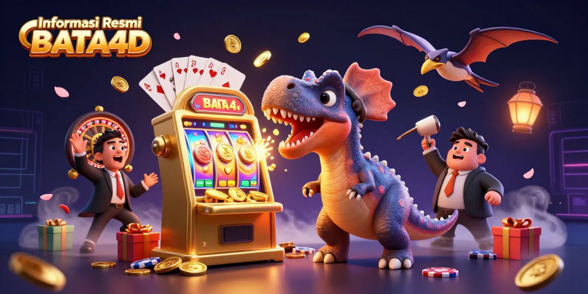 Experience the excitement of Informasi Resmi BATA4D with a pachycephalosaurus hitting a slot machine for jackpot coins.