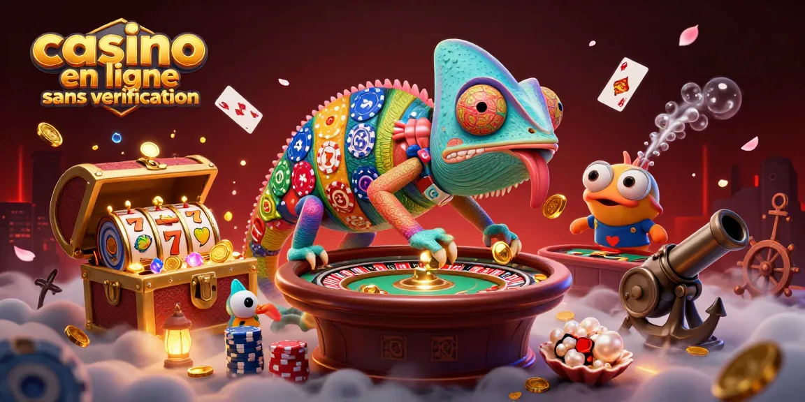 Jouez à des jeux dans un casino en ligne sans vérification avec la mascotte colorée de notre caméléon.