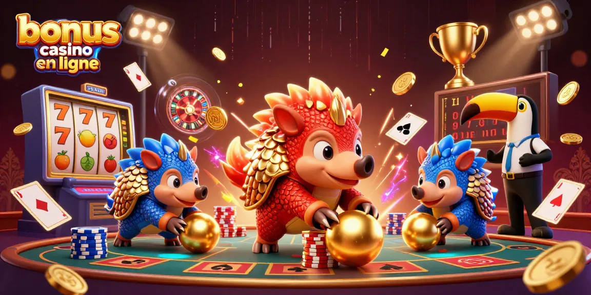 Les pangolins rivaux jouent au bonus casino en ligne avec des jetons et des rouleaux, créant une scène dynamique.