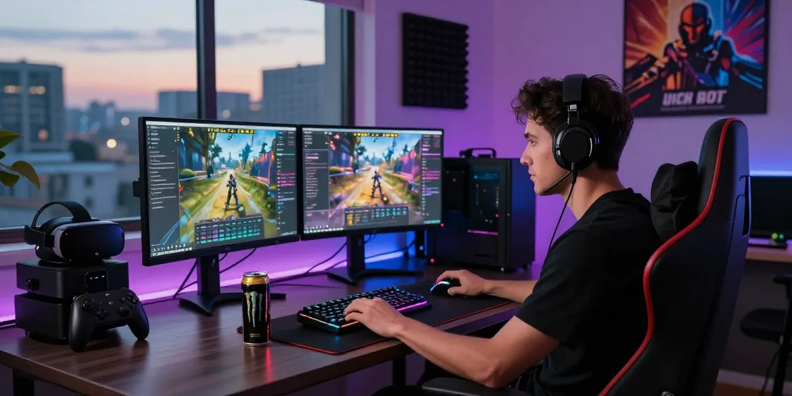 Engaged gamer focused on their login raja328 in a modern gaming setup.