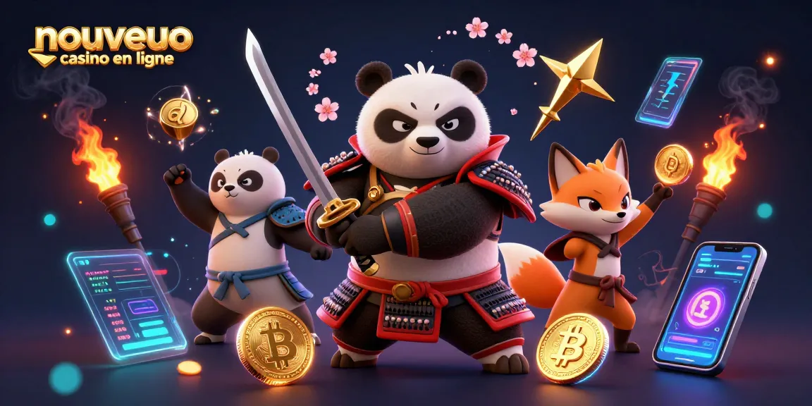 Plongez dans le monde des jeux avec ce nouveau casino en ligne, illustré par des personnages animés énergiques et des éléments de crypto-monnaies.